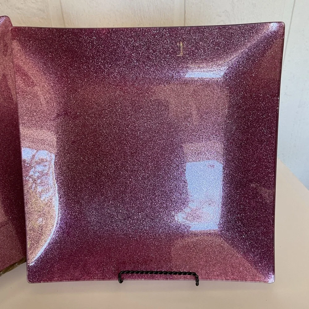 Pier 1 Set of Two Sparkling Pink Square Charger Plates